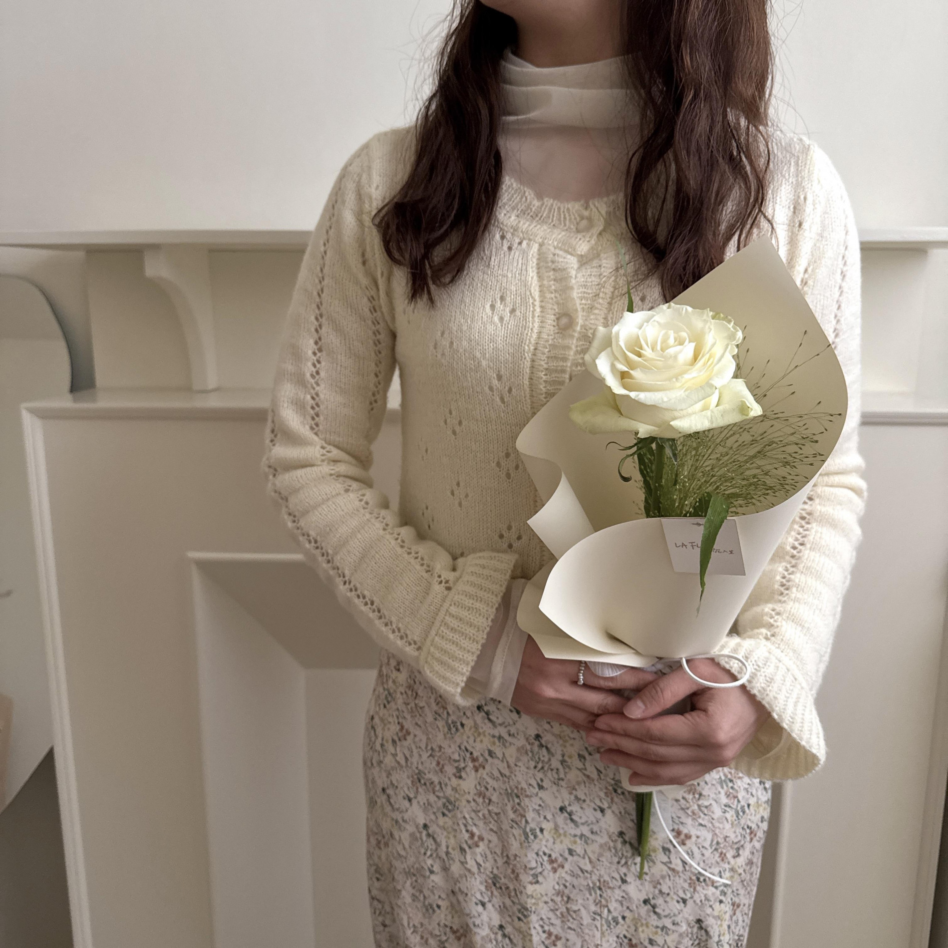 白色愛情故事單支玫瑰花束 3